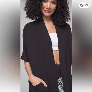 Soma Cozy Fleece-lined Cocoon Modal Wrap with Pockets Elbow Sleeve  S / M Black